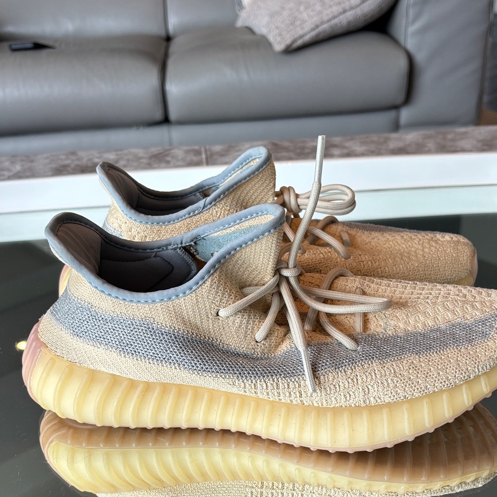 Beige and Gray Knit Sneakers